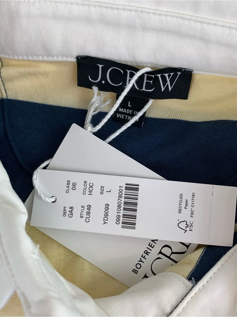 J Crew women's long sleeve Boyfriend jersey rugby shirt in stripe yellow navy